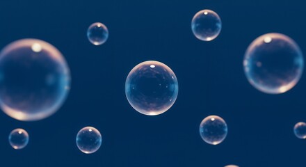 Floating Water Bubbles on Dark Background  