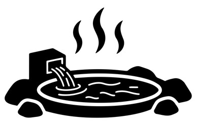 Hot Tub Onsen Vector Icon with Steaming Water