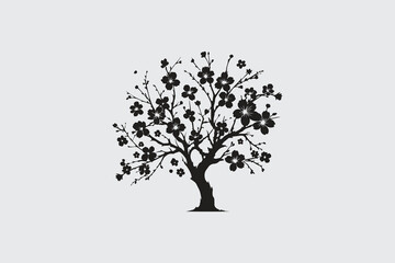 minimalist silhouette of cherry blossom tree in black and white