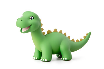 Fototapeta premium 3d green cute cartoon dinosaur with smile isolated on white background