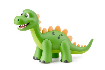 3d green cute cartoon dinosaur with smile isolated on white background