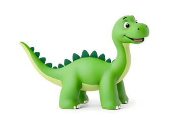 Fototapeta premium 3d green cute cartoon dinosaur with smile isolated on white background