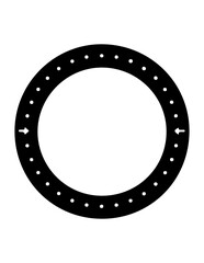 Minimalist Metallic Circular Frame with Directional Arrows in Black and White for Interface Design