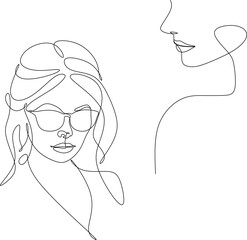 Set of abstract drawings of a woman's face. Line drawing. Cosmetics logo.