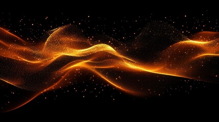 Abstract digital design with flowing golden particles.