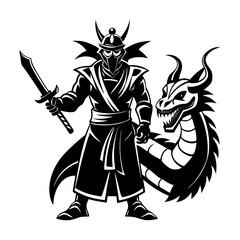 Download Samurai Warrior Masked Dragon Silhouette Vector Illustration  White Background Svg File For Design.