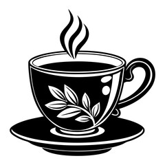 Obraz premium Download A Cup Of Tea And Silhouette Vector Illustration White Background Svg File For Design.