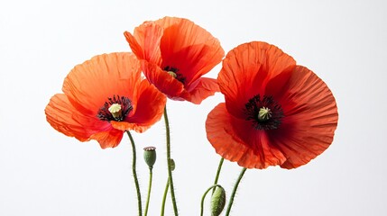 Vibrant Poppy Flowers in Isolation on White Background for Creative Designs