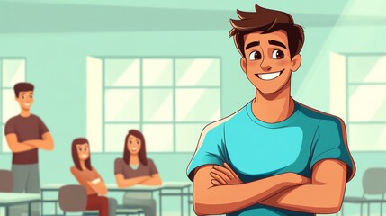 Student, A man is standing in front of a group of people in a classroom