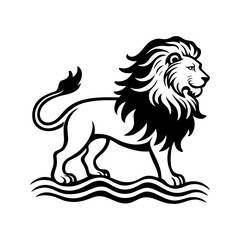 Download Lion In The Sea And Silhouette  Vector Illustration White Background Svg File For Design.