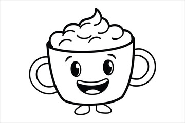 Laughing latte cup with whipped cream hair and little waving hands icon logo