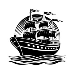 Download Ship In The Sea And Silhouette  Vector Illustration White Background Svg File For Design.