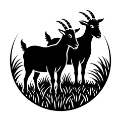 Download Appears To Depict Two Goats In  Grass A Silhouette Style Svg File For Design.