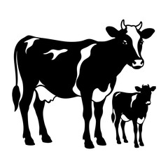 Download Cow A Black And White Silhouette Of Two Cows Standing Side By Side.  Svg File For Design.