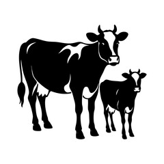 Fototapeta premium Download Cow A Black And White Silhouette Of Two Cows Standing Side By Side. Svg File For Design.