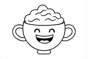 Laughing latte cup with whipped cream hair and little waving hands icon logo