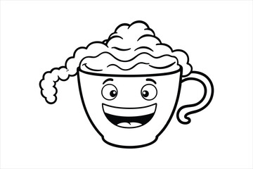 Laughing latte cup with whipped cream hair and little waving hands icon logo