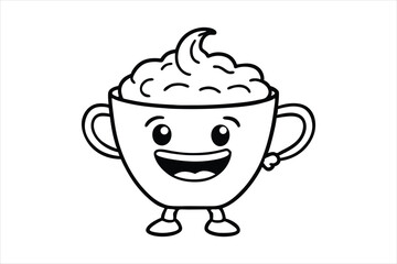 Laughing latte cup with whipped cream hair and little waving hands icon logo