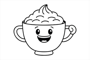 Laughing latte cup with whipped cream hair and little waving hands icon logo