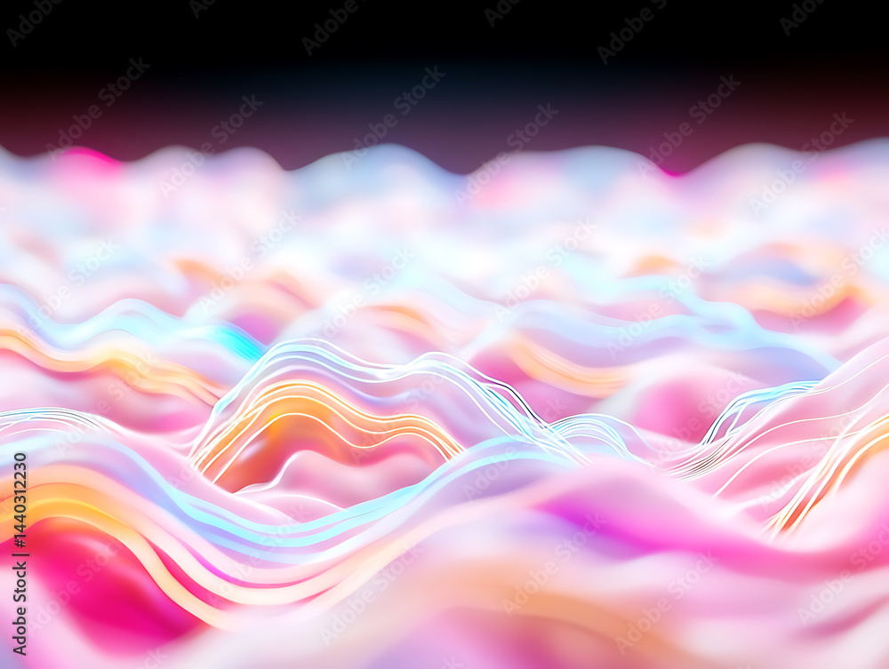Poster dynamic abstract waves of light and color digital art vibrant environment close-up viewpoint