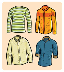 Modern men's long sleeve cartoon illustration set