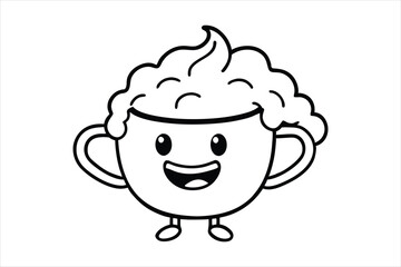 Laughing latte cup with whipped cream hair and little waving hands icon logo