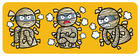 Funny angry mummy cartoon illustration set