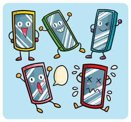 Cute and funny smartphone cartoon character illustration set