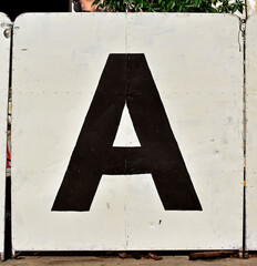 Letter A in black on a white board, Rio de Janeiro, Brazil