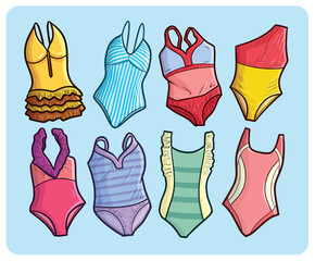 Cool modern woman's swimsuit cartoon collection