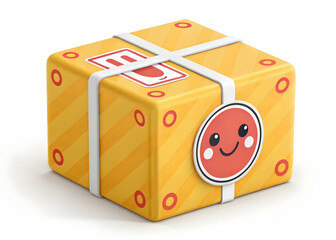Cheerful Yellow Present with Smiling Face and Red Accents Design