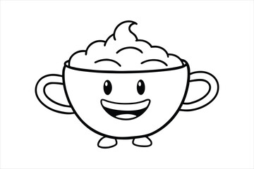 Laughing latte cup with whipped cream hair and little waving hands icon logo