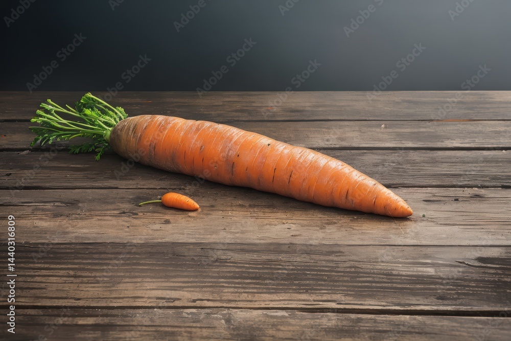 Aufkleber large and small carrots on rustic wooden surface with natural light and simple background ideal for 