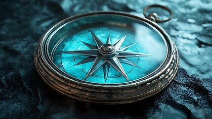 Detailed Compass with a Turquoise Face and Metallic on a textured Background