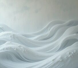 A vibrant painting depicting dynamic white waves crashing against a textured wall, capturing the energy and beauty of the ocean in motion.