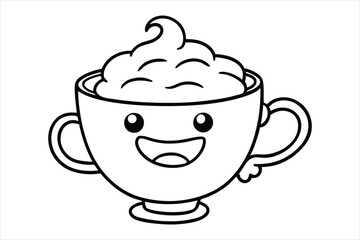 Laughing latte cup with whipped cream hair and little waving hands icon logo