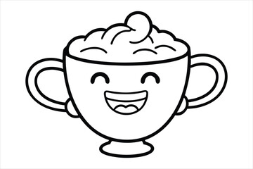 Laughing latte cup with whipped cream hair and little waving hands icon logo