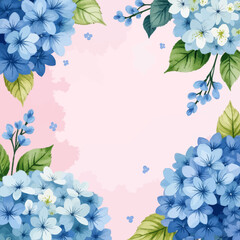Fototapeta premium Blue Hydrangea Floral Frame on Pink Background