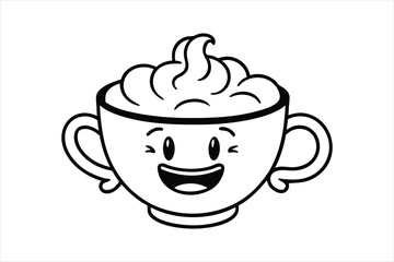 Laughing latte cup with whipped cream hair and little waving hands icon logo