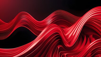 Bright Red Wavy Spiral Abstract Design on Dark Background- Illustration For Desktop Wallpaper