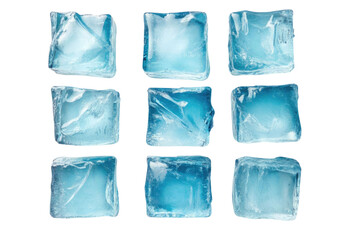 Naklejka premium light blue Nine Individual Square Ice Cubes Isolated on white background PNG