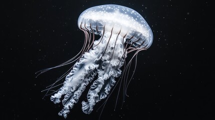 Glowing jellyfish in dark water