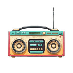 Retro portable stereo boombox with vibrant colors and buttons