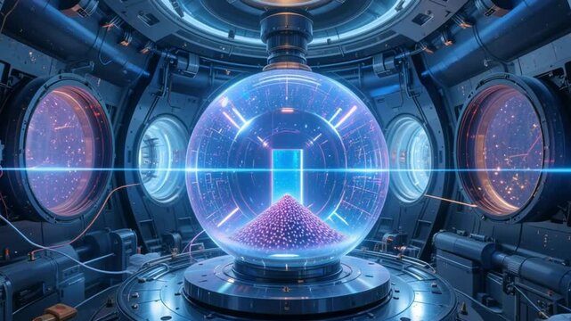 Quantum Research Lab - Glowing Spherical Chambers & Holographic Energy Core in Futuristic 4K Sci-Fi Laboratory Environment
