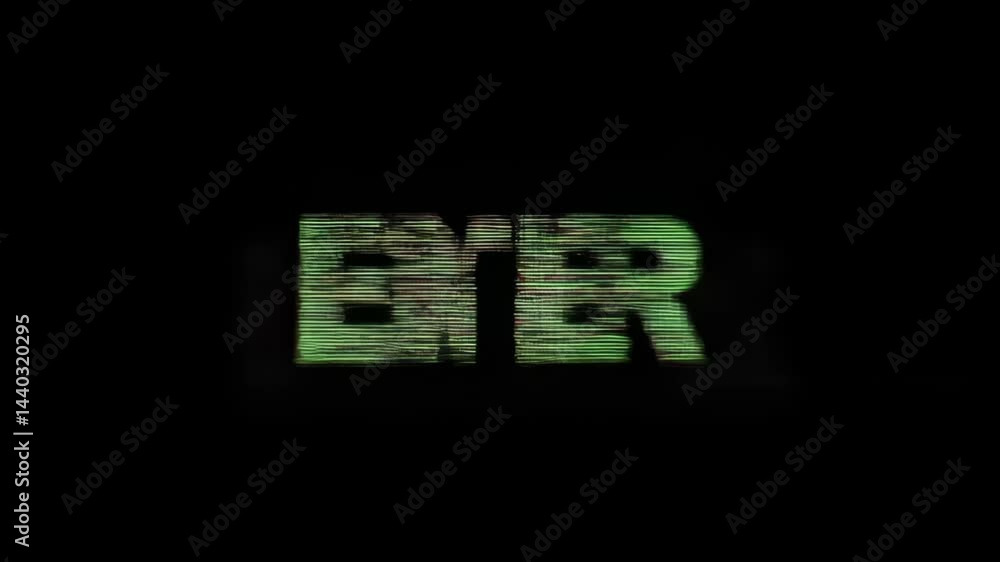 Poster glitching text animation with the word 'enter' in a distorted graphic style, set against a dark back