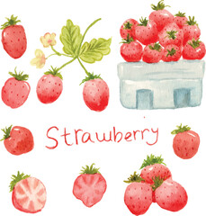 watercolor pink strawberry
