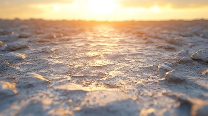 Beautiful sunset illuminating dry earth and cracked surface.