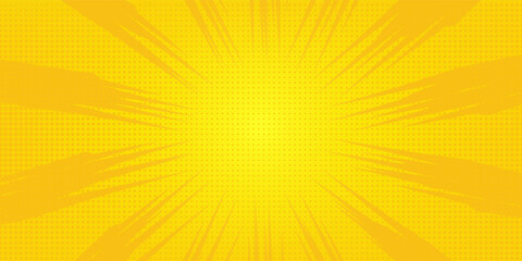 Retro comic rays yellow dots background. Vector illustration in pop art retro style