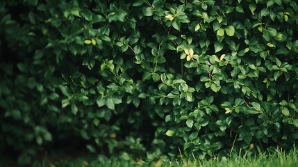 Obraz premium Lush Green Bush with Rounded Leaves and Fresh Green Grass in Natural Lighting