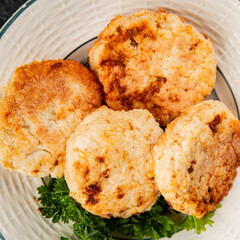 Meat cutlets pork, beef, chicken, lamb fried meat dish fresh delicious gourmet food background on the table rustic food top view copy space